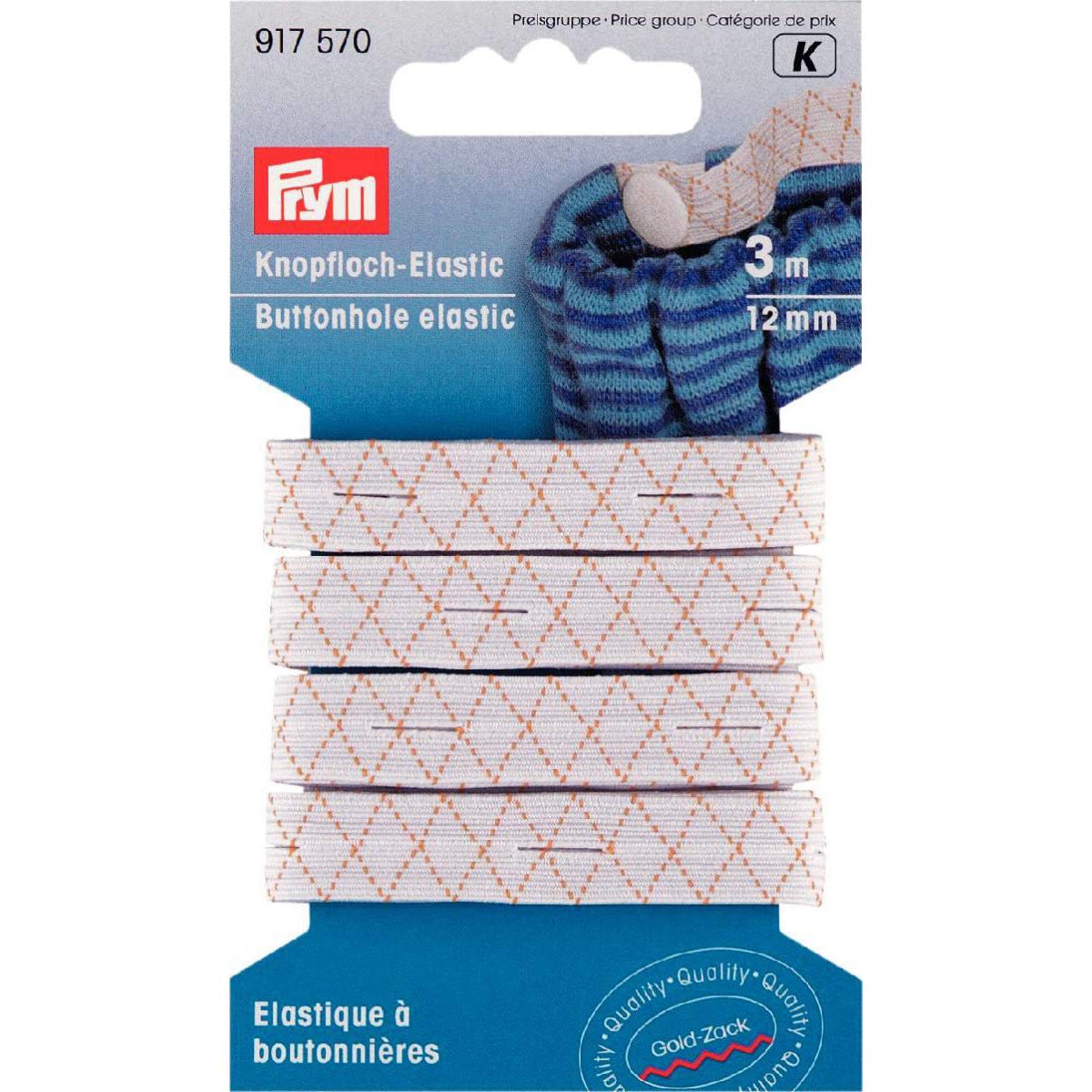 Prym Elastic Buttonhole, White, 12mm