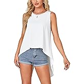 Rooscier Women's High Low Hem Sleeveless Round Neck Split Back Loose Flowy Cami Tank Top