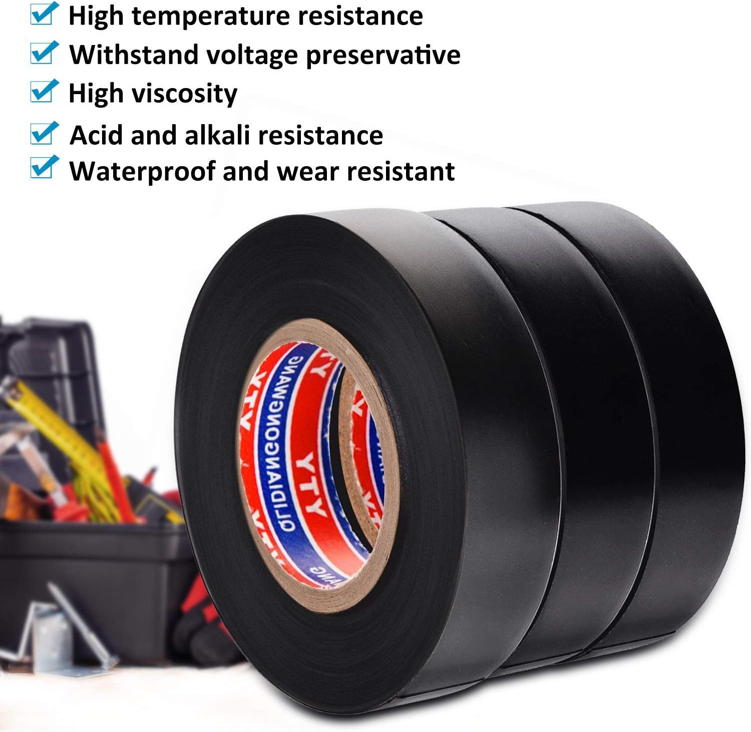 Electrical Insulation Tape PVC Insulating Tape Black 0.75IN 65FT 3 Roll -FraFong
