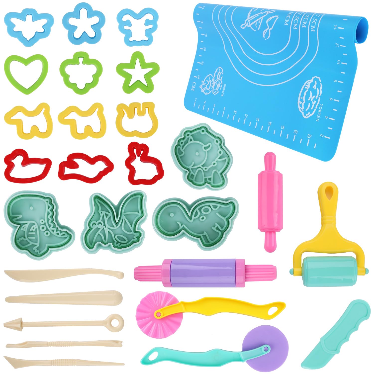 RNHDLY 29 Pcs Dough Tools Kit for Kids, Dough Tools Set Accessorie, Tools, Cutters, Molds, Rolling Pin, Mat