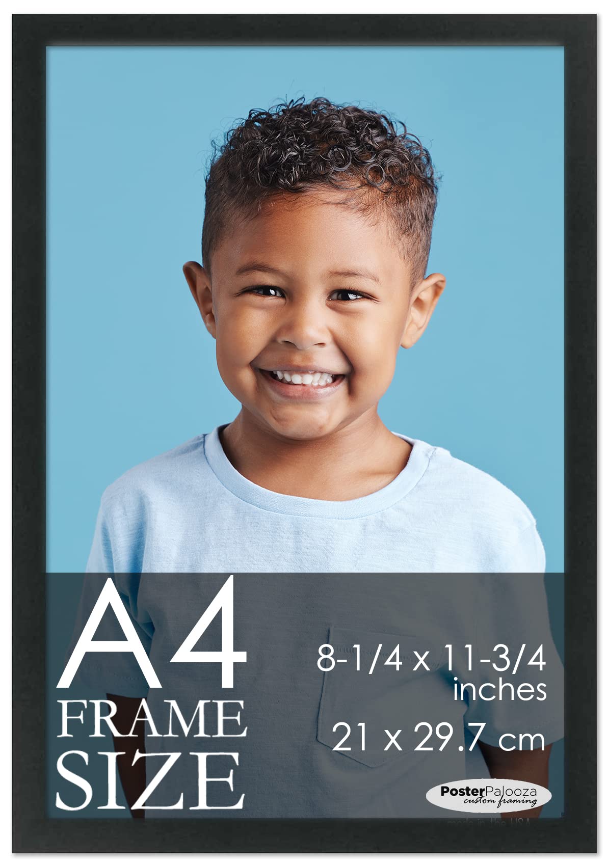 Photo 1 of Poster Palooza A4 8.25x11.75 Inches Frame Black Solid Wood Picture Frame | 0.75 Inch Moulding Width | Includes UV Acrylic Plexiglass, Foam Board Backing & Hanging Hardware