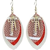 Sports Football Layered PU Leather Glitter Bowknot Drop Dangle Earrings Game Day Cheer Earrings for Women