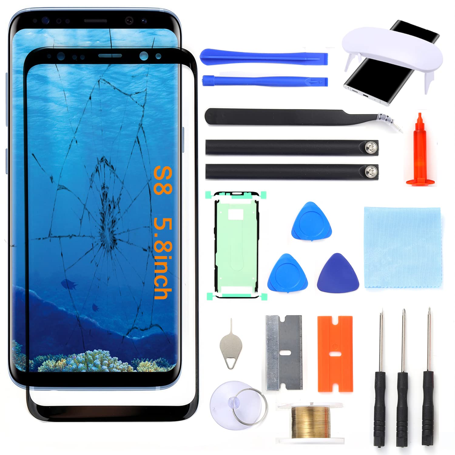Photo 1 of UYGHHK S8 Screen Replacement, Front Glass Outer Repair Kit Compatible with Samsung Galaxy S8 SM-G950 Series 5.8"(No LCD & Touch Digitizer)