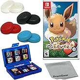 Pokémon: Let's Go, Eevee! for Nintendo Switch (US Version), with PremGear Thumb Grips (8 pack - Black, Blue, Red & Clear), 24 Slot Game Card Holder & Cleaning Cloth
