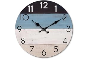 KECYET Wall Clock Silent Non-Ticking Beach Style Clocks Battery Operated Coastal Blue Country Retro Rustic Decorative for Pool Kitchen Bathroom Bedroom Home (8 Inch)