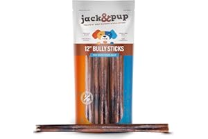 Jack&Pup 12 Inch Bully Sticks for Large Dogs | Thick Odor Free Bully Sticks (3 Pack) Long Lasting Bully Sticks for Dogs