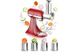 JOOKE Latest Large Stainless Steel Slicer Shredder Attachment for KitchenAid Stand Mixers,Dishwasher Safe Vegetable Cheese Grater for KitchenAid Mixer Attachments,4 Cutting Blades,Time-Saving Salad Maker