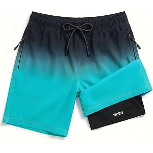 AVENSEA Boys Swim Trunks with Compression Liner, Quick Dry Swim Shorts | COOLMAX anti-chafe liner, quick-dry LYCRA, UPF 50+,