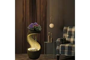 SERBILHOME Water Fountain Outdoor Tiered with LED Light Modern Outdoor Fountain 35''H Decorative Waterfall Fountain Planter for Gardens, Homes, Offices, Commercial Buildings, Patios, Decks