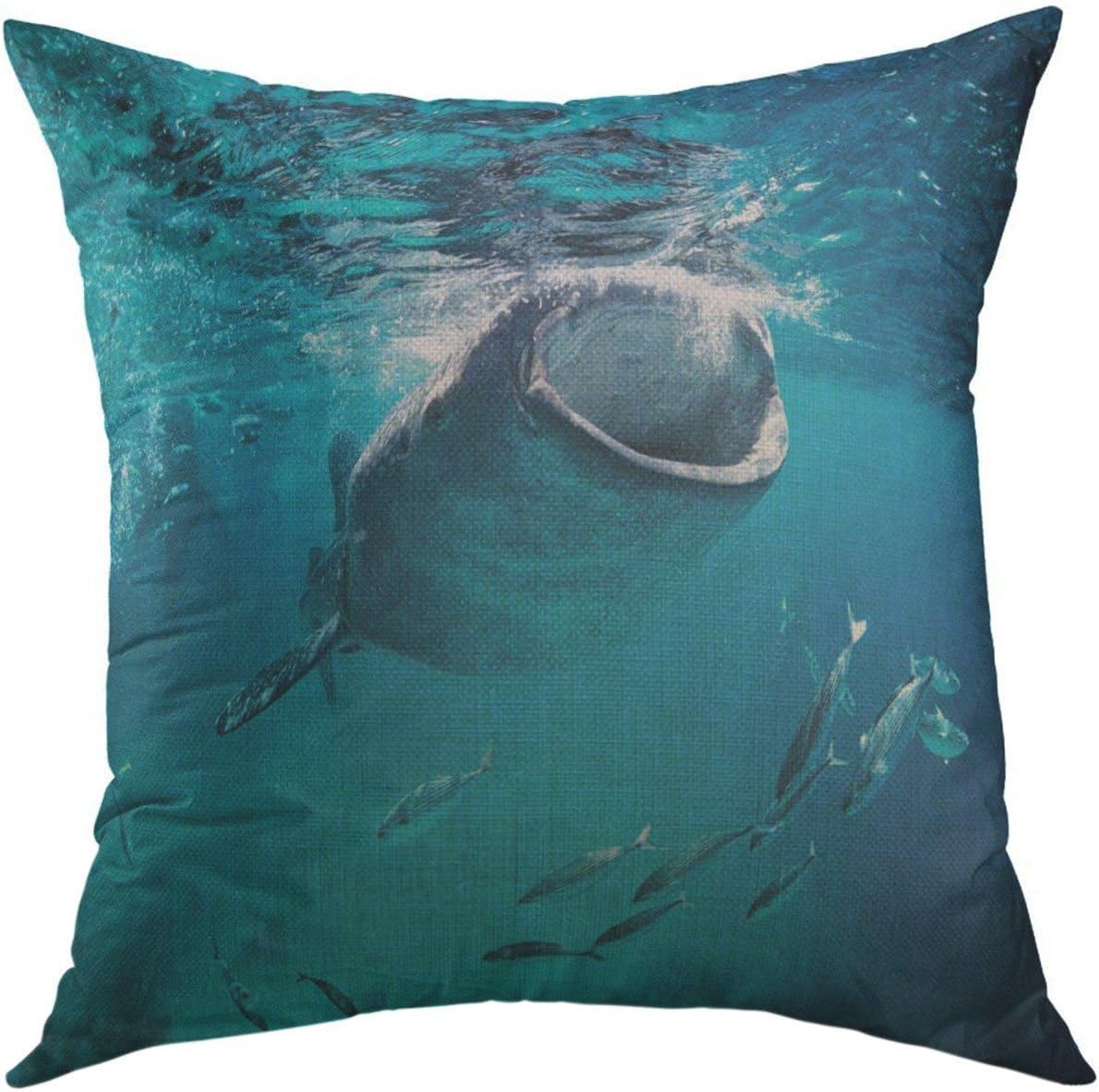 Mugod Pillow Cases Blue Cebu Whale Shark Eating at The with Fish Giant Throw Pillow Cover for Men Women Girl Cushion Cover 20x20 Inch