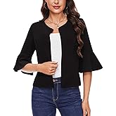 MINTLIMIT Cropped Blazer for Women Casual Elegant Open Front Blazer Flared 3/4 Sleeve Tailored Cardigan Suit Jacket