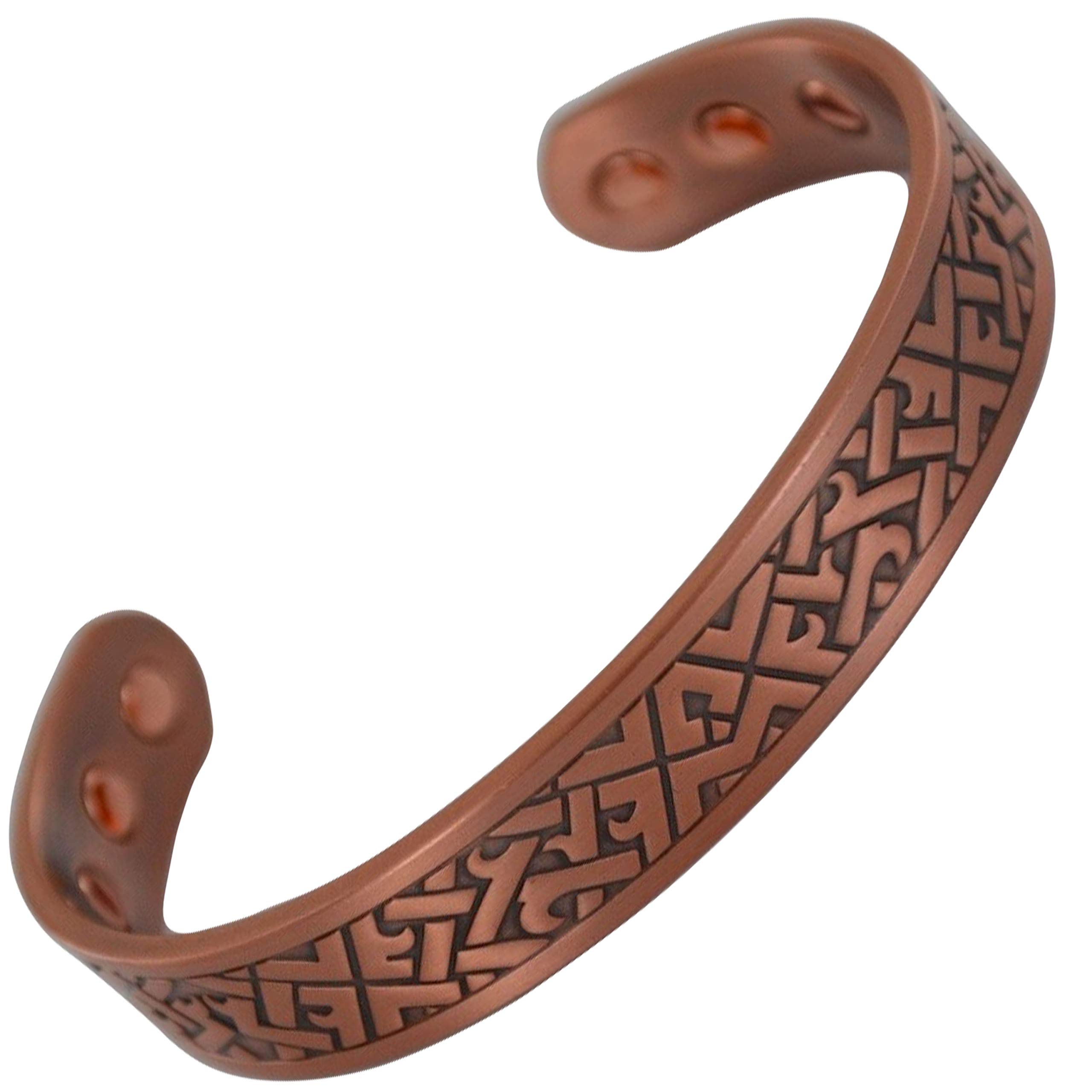 Pure Copper Magnetic Bracelet 6 Strong Magnets Bangle Mens Womens Chunky Celtic Triangle Design Gift Pouch Included