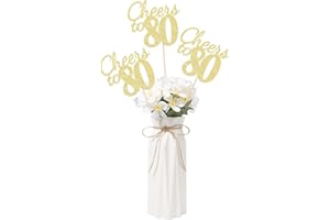 Gexolenu Cheers to 80, 10 Pack Double-Sided Gold Glitter 80th Birthday Centerpieces for Tables, Number 80 Birthday Table Toppers Party Centerpiece Sticks Party Supplies