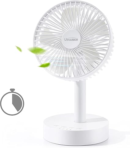 Amazon 夏バテ予防タイマー機能 卓上扇風機 Usb充電式 自動首振り 扇風機 最大32時間連続使用 小型 Usbファン 自動首振り可 5枚根羽 超静音 超強風力 風量3段階調節 4000mah Urharbor ウルハーバー 大容量電池 4段階タイマー設定可 ミニ扇風機 長時間連続使用 節電