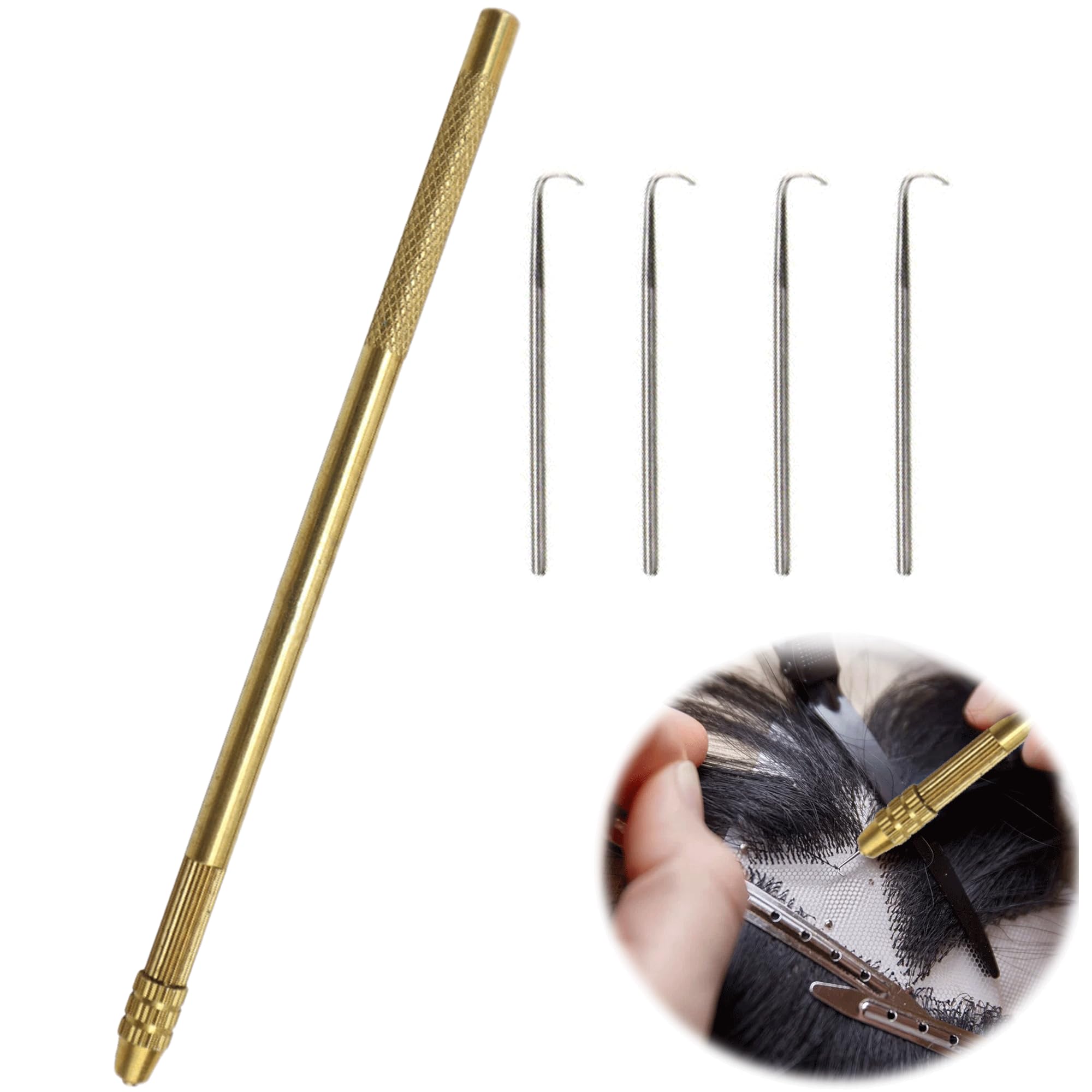 Lace Wig Making Kit Included 1PCS Brass Bracket + 4Pcs Ventilating Needles Multifunction Wig Making Tools Non-Slip Ventilating Needle for Lace Wig for Hair or Feather Extensions