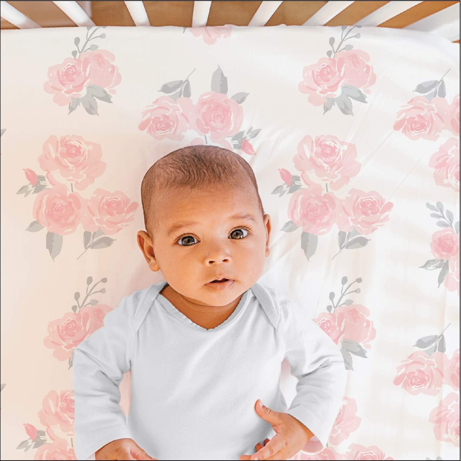 The Peanutshell Pink Floral Crib Bedding Set for Baby Girls, 3 Piece Nursery Collection: Kitchen & Dining