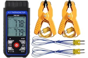 Thermocouple Thermometer HVAC Temperature Meter, Digital Temperature Thermometer with 2 Temperature Clamp & 2 Wired Thermocou