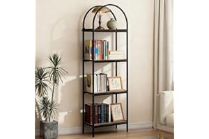 IDEALHOUSE Arched Bookshelf 4 Tier Industrial Bookcase, Metal Frame Open Display Shelving Unit, Freestanding Storage Rack for