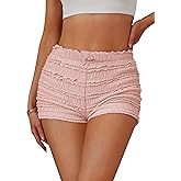 FOMELY Ruffle Shorts Lace Bloomer Shorts with Bow Summer Mini Sexy Bloomers for Women