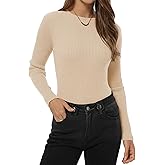 QUALFORT Women’s Lightweight Ribbed Knit Sweater Fitted Long Sleeve Crewneck Soft Casual Basic Pullover Top