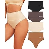 FINETOO Women Underwear High Waisted Thongs Tummy Control Seamless Thongs Shapewear No Show Panties 4 Pack S-3XL