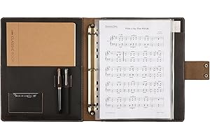 DUKE&COW Handmade Leather Music Folder, Sheet Music Binder Personalized Music Holder, Leather Binder 3-Ring for 8.5x11 Music Sheet with Clear Sheet Protectors, Dark Kahki