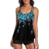 Urchics 2026 Women Two Piece Tankini Swimsuit Tummy Control Plus Size Long Torso Top and High Waisted Boyshorts Bathing Suits