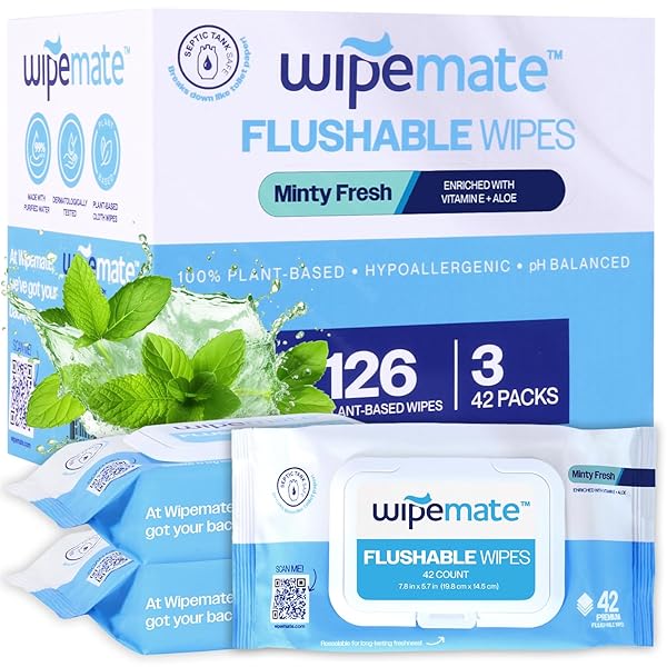 WIPEMATE ULTRA FLUSHABLE BUTT WIPES, SOOTHING VITAMIN E...