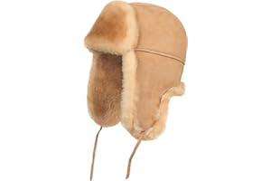 Zavelio Leather Aviator Shearling Ushanka Trapper Hat Russian Sheepskin Cap Real Fur Winter Hat with Ear Flaps for Men Women