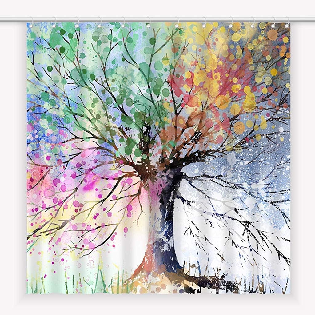 Egoing Shower Curtain for Bathroom Decor Curtains Set Anti-moisture Polyester Fabric Bath Curtains with 12 Hooks, 72 x 72 inch (Seasons Tree)