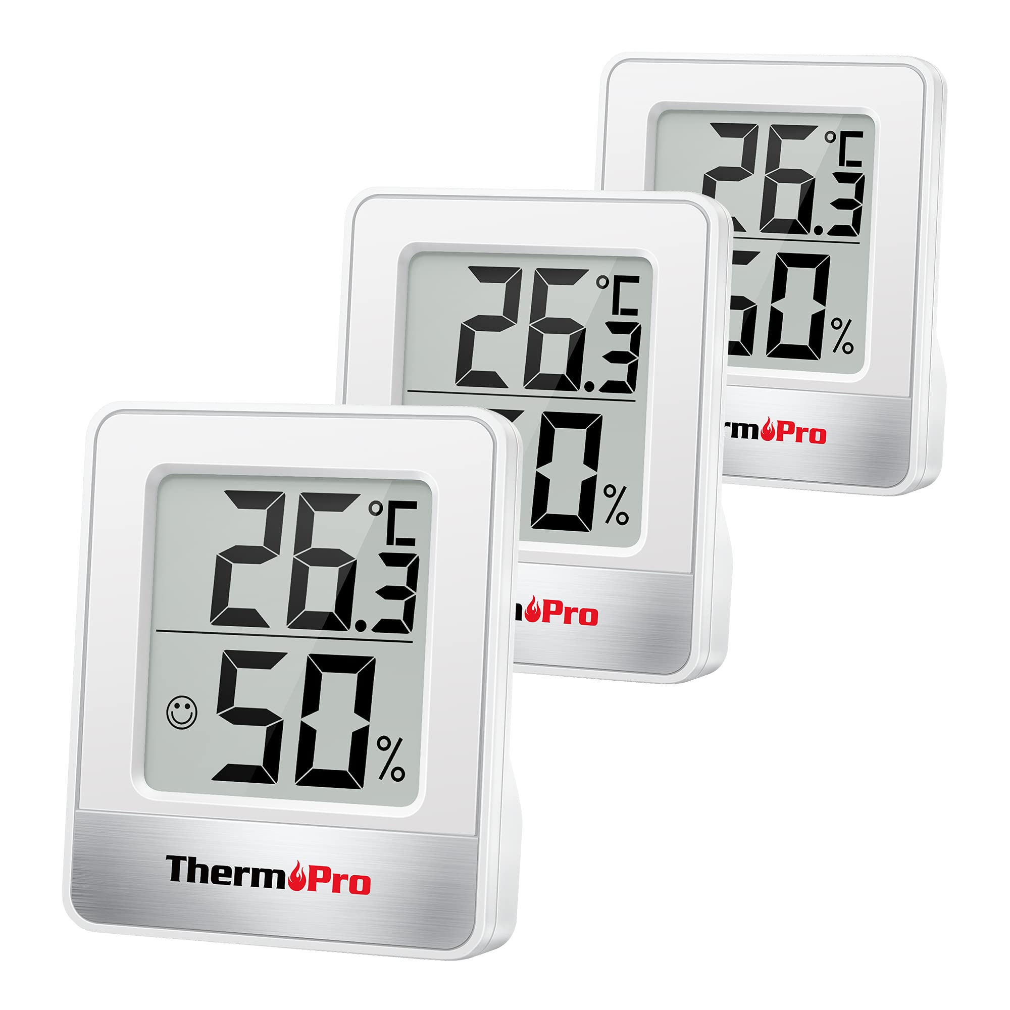 ThermoPro TP49W-3 Digital Mini Thermo-Hygrometer Thermometer Indoor Room Thermometer 3 Temperature and Humidity Meter with Smiley Indicator