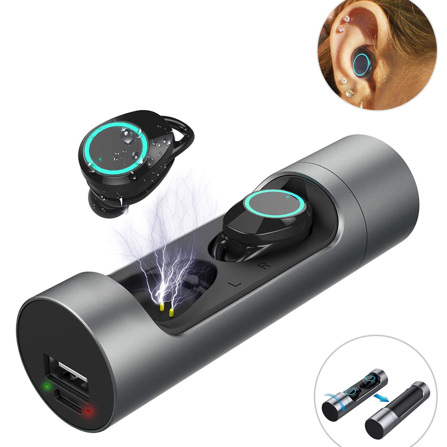 True Wireless Earbuds, Bulife TWS Bluetooth 5.0 Headphones, in-Ear Stereo Wireless Earphones, Deep Bass 3D Stereo Sound Headset for Running Sports,Portable Charging Case