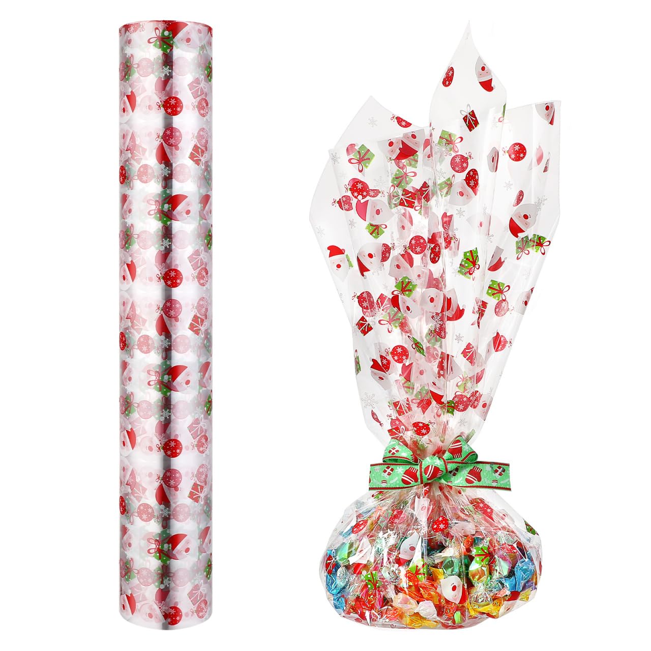 Toyvian Clear Cellophane Wrap Roll: Width 31.5 Inches Length 98.4 Feet| 3 Mil Thicken Santa Claus Decorated Christmas Cellophane Roll Crystal Wrappings for Hampers Baskets Flower Florist Wrap