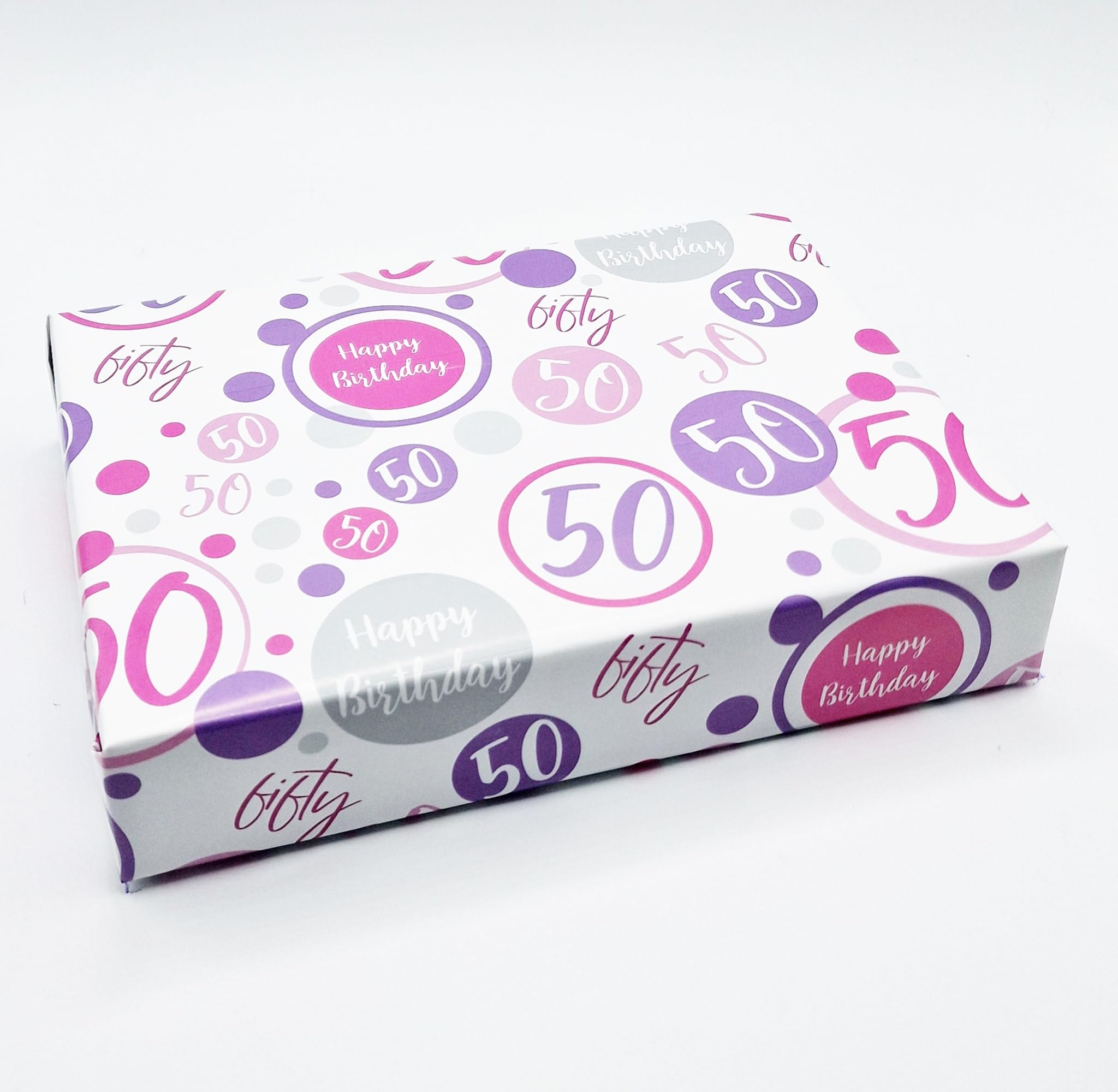 2 Sheets + 2 Matching Gift Tags 50th Birthday Woman Wrapping Paper Age 50 Birthday Pink Lilac White Giftwrap Female (PA)