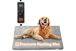 Jazzy Fuzzy Pressure Activated Pet Heating Pad, Ajustable Temperature and Timer, 28x20in, Smart Thermostat, Waterproof Dog Cat Whelping Supplies Heated Mat Indoor with 79in Power Cord