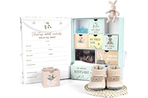 OJUSTBEOK Baby Keepsake Box Memory Organizer Boxes with 9 Labeled Compartments Woodland Animal Gender-Neutral Memory Box Baby's First 5 Years Storage Box Baby Shower for Newborn Gift New Parents Pregnancy