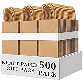 Kolldenn 500 Count Small Brown Paper Bags with Handles Bulk 5.31x3.35x8.27 Inches Kraft Paper Gift Bags for Valentine's Day Birthday Party Favors Grocery Retail Shopping Business Goody Craft Sacks