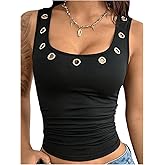 Verdusa Women's Y2K Grommet Eyelet Cropped Tank Top Punk Sleeveless Going Out Top Party Outfits