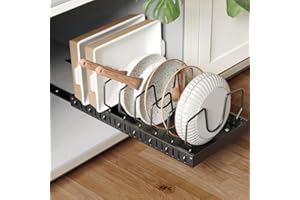 Pots and Pans Organizer Under Cabinet, Pull Out Organizer for Kitchen Cabinets,with 8 Adjustable Dividers for Pot Lid, Bakewa