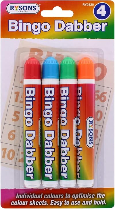 RYSONS Bingo Dabbers 4 Piece Set - Red Blue Green Orange Markers