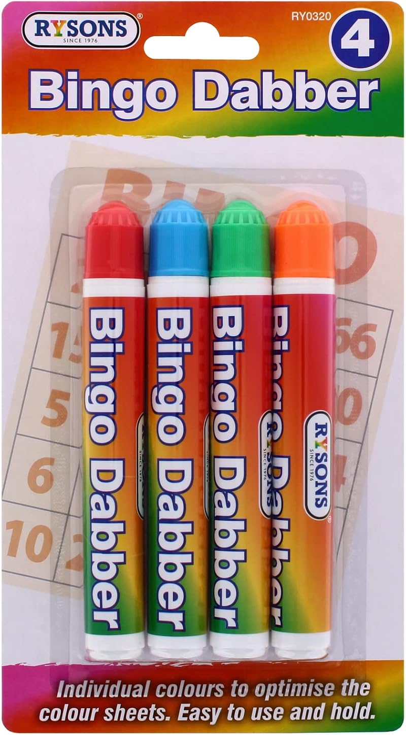 RYSONS Bingo Dabbers 4 Piece Set - Red Blue Green Orange Markers