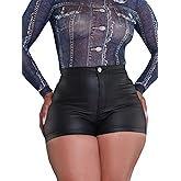 hibshaby Womens Faux Leather Shorts Black Casual Pu Leather Shorts