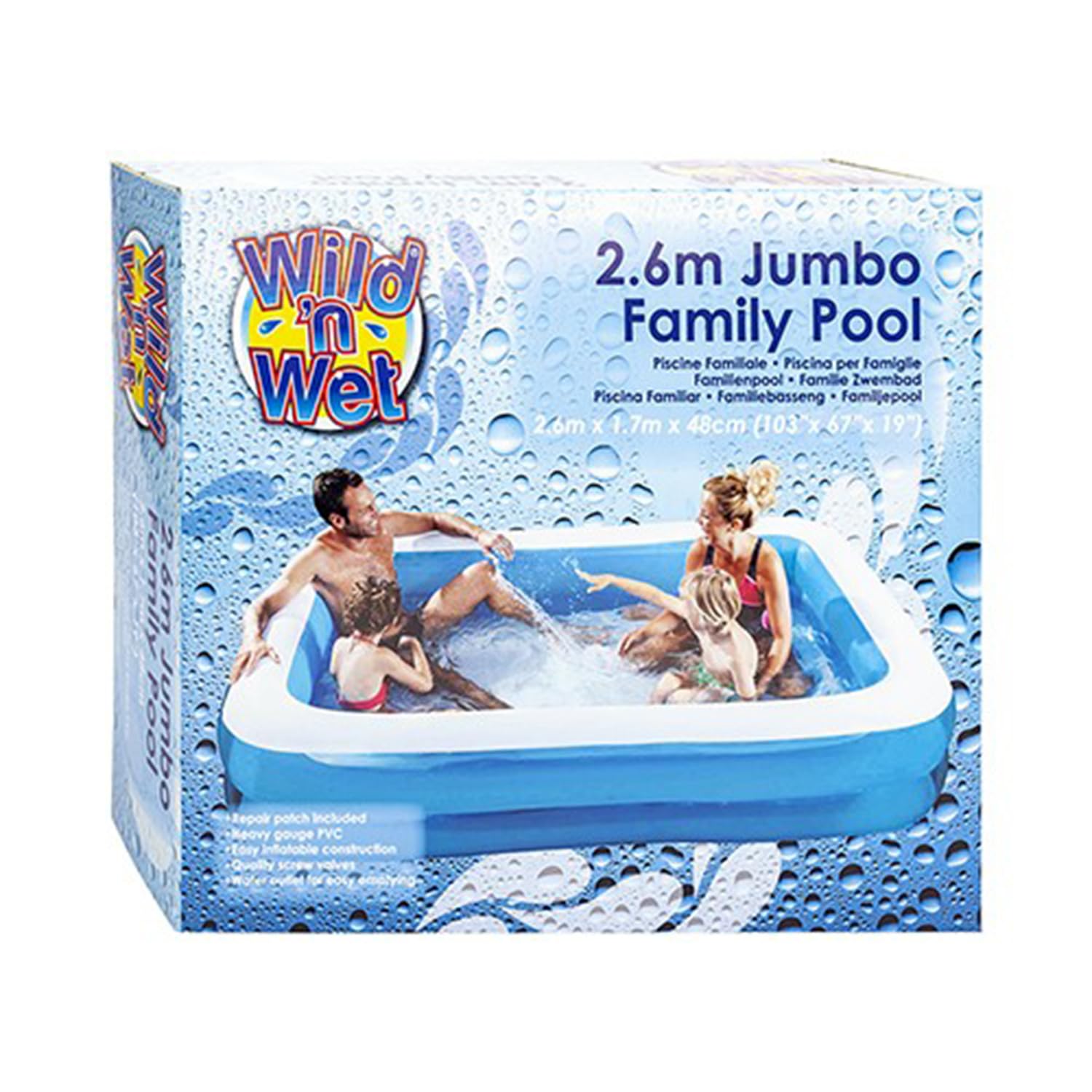 White & Blue Family Jumbo Pool - 260cm x 170cm x 48cm (1 Pc.) - Heavy-duty Material & User-friendly Design - Perfect For Fun Summer Days