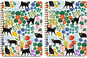 HZMLYDJ 2Pcs Cute Spiral Notebook, Floral Cat College Ruled Spiral Notebook, 160 Pages Hardcover Notebooks Journals for Writing Travel Business Office, Funny Aesthetic Notebooks for Women Cat Garden