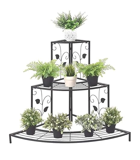 Zain Crafts Presents 3-Tier Iron Plant Stand Floral Corner Shelf Metal Flower Pot Rack Stair-Step Style 30 INCH (Black)