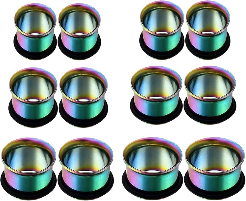 BodyJ4You Plugs Kit 00G20mm Steel Rainbow Plugs Stretching Kit (10mm