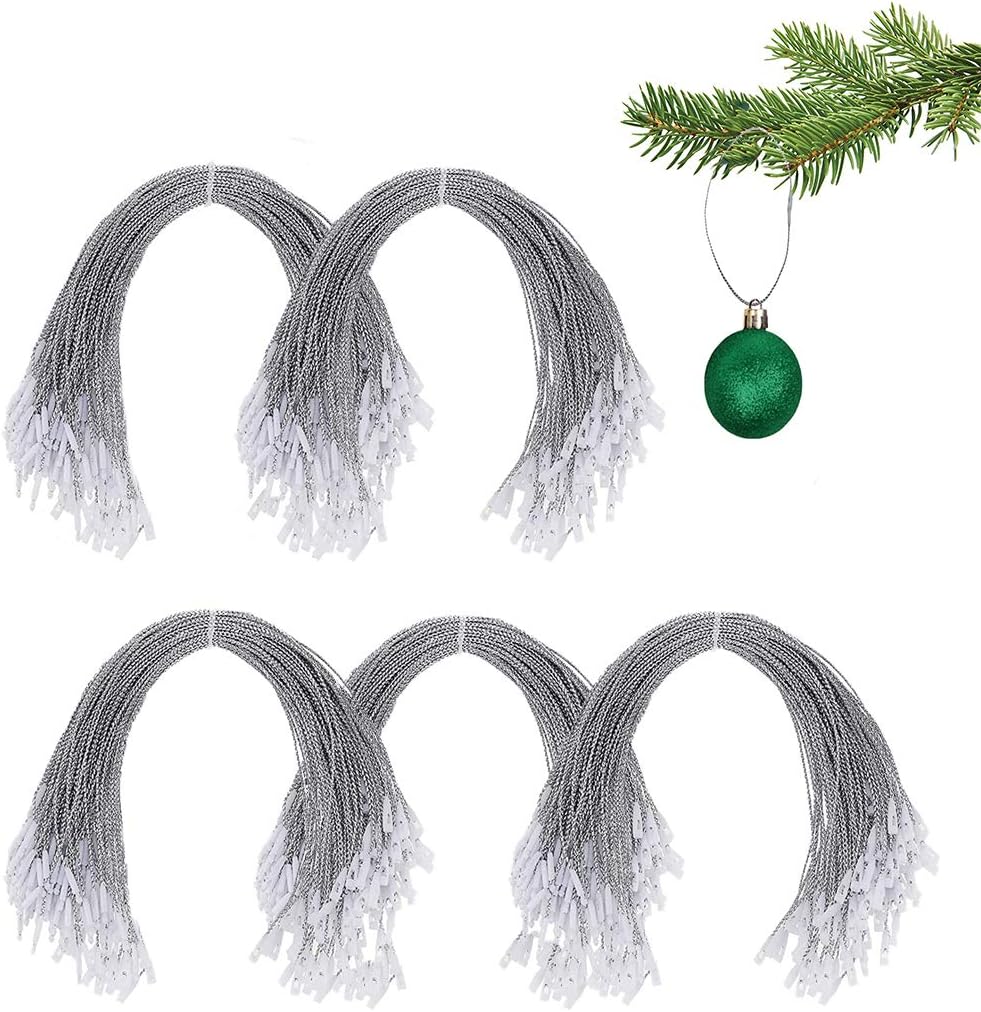 Ornament Hooks - Ahn'Qiraj 500 Pieces Christmas Ornament Hangers, with Snap Lock Ropes Hanging Fasteners Hook Polyester Ropes Hang Tag Hanging Ropes for Christmas Wedding Party Hanging Decor (Silver)