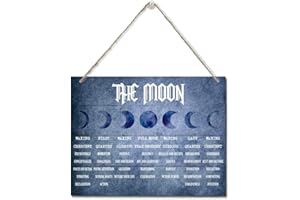 AUII JO DESIGN The Moon Phases Meanings Witchery Wooden Wall Art Signs, Hanging Printed Wall Plaque Wood Signs, The Moon Sign, Home Decor, Witch Vintage Poster Signs, Decor Aesthetic for Bedroom 10 X 7.8 in