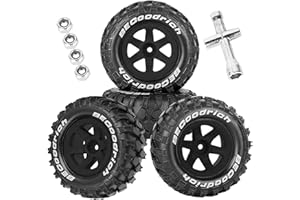 RCYouHott RC Wheels and Tires Off Road Monster Truck TRX E-REVO Summit HPI SAVAGEGT-2XS REDCAT Volcano-16 for 1/12 1/14 1/16 E-REVO MJXRC 16208 16209 16210,Rc Plastic Wheels,Black