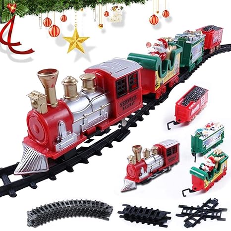 MOGOI Christmas Train Set, Classic Electric Toy Train with Lights and Sounds, Round Shape Railway Tracks Around The Christmas Tree Xmas Gift for Kids